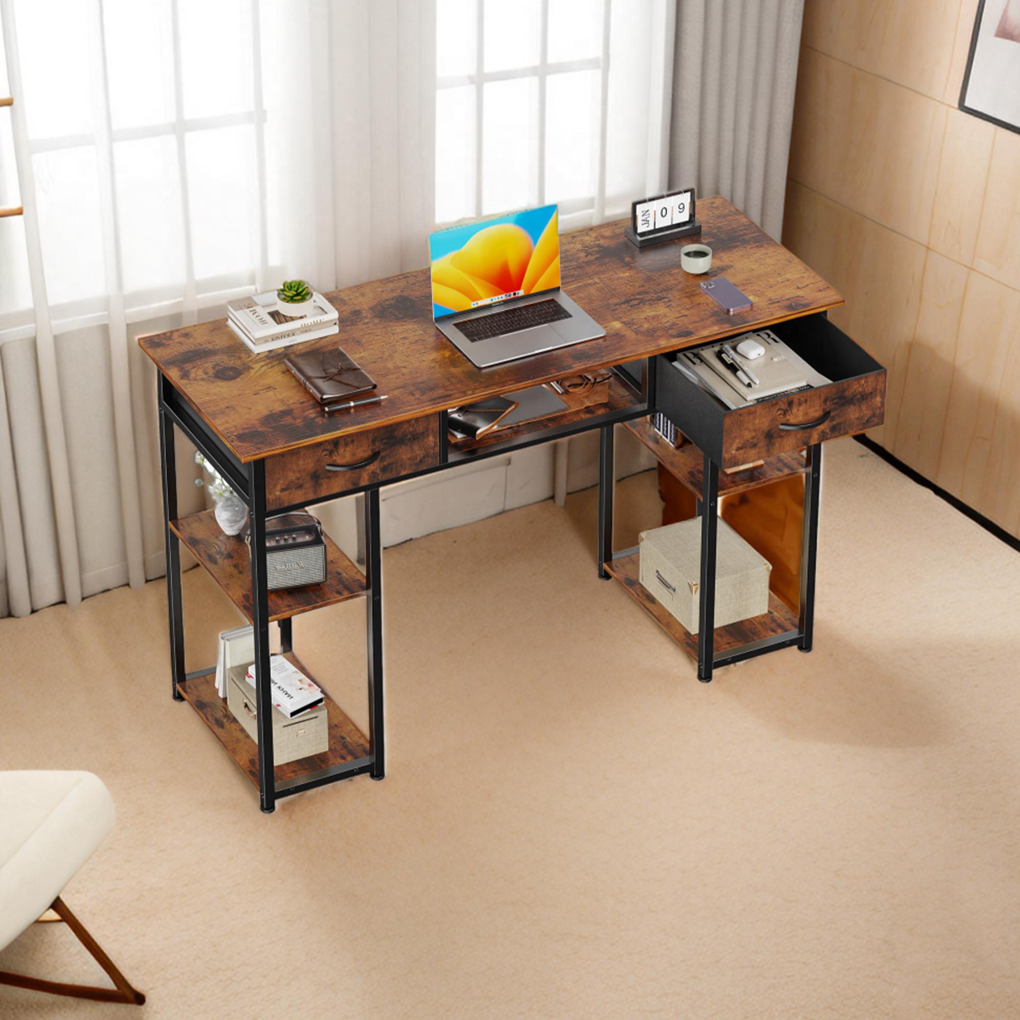 Computer Desk Small Home Office Bedroom Writing Study PC Table with Storage Space Fabric Side Bag Headphone Hook Metal Frame Adjustable