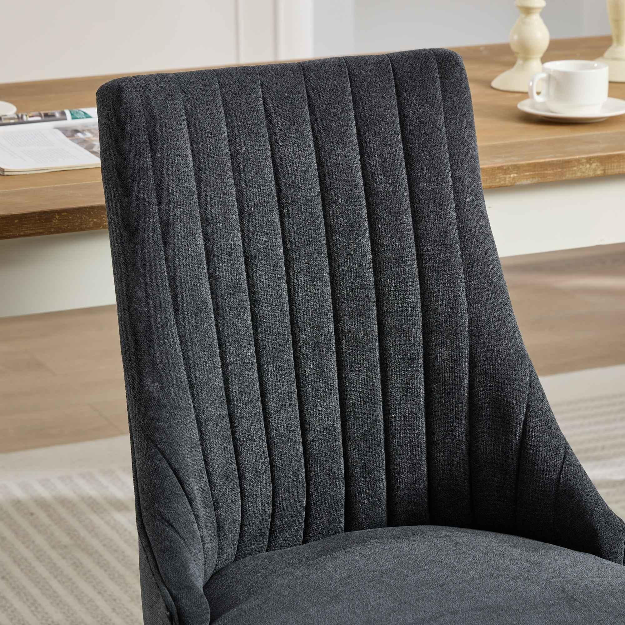 Rayon Cloth Flocking Linen Dining Chairs  Comfy Fabric Upholstered Accent Chair for Dining Room with Curved Solid Wood Legs,Set of 2