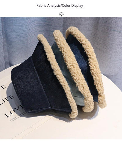 Denim Double Face Lamb Plush Fisherman Hat