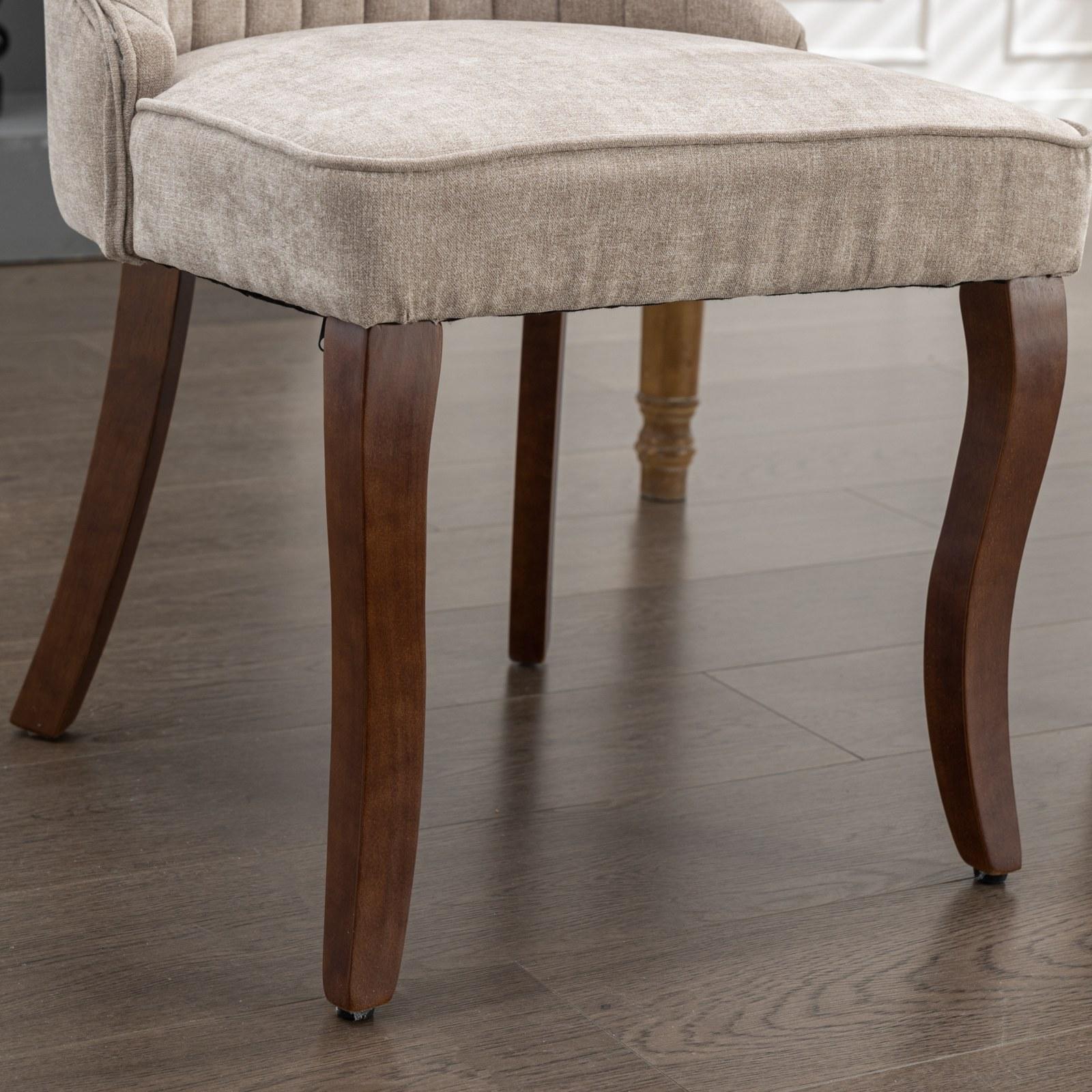Rayon Cloth Flocking Linen Dining Chairs  Comfy Fabric Upholstered Accent Chair for Dining Room with Curved Solid Wood Legs,Set of 2