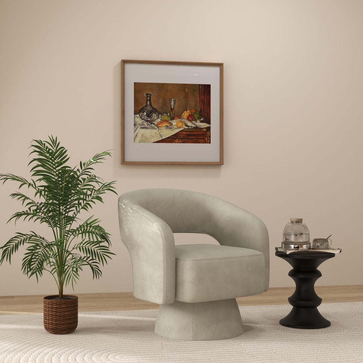 Modern Velvet Swivel Barrel Chair – 360° Rotating Accent Chair with Round Arms for Living Room