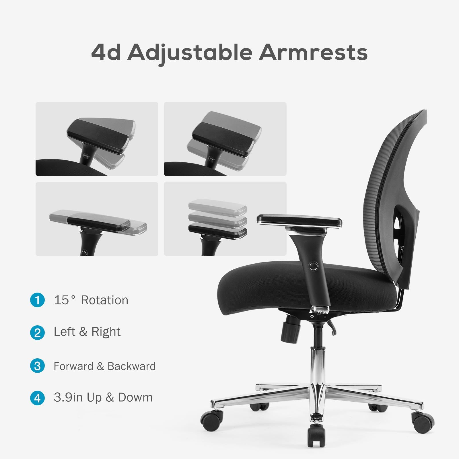 Big and Tall Office Desk Chair with Lumbar Support, 500LBS Heavy Duty Mesh Ergonomic Computer Chair with Arm and Wide Comfy Seat