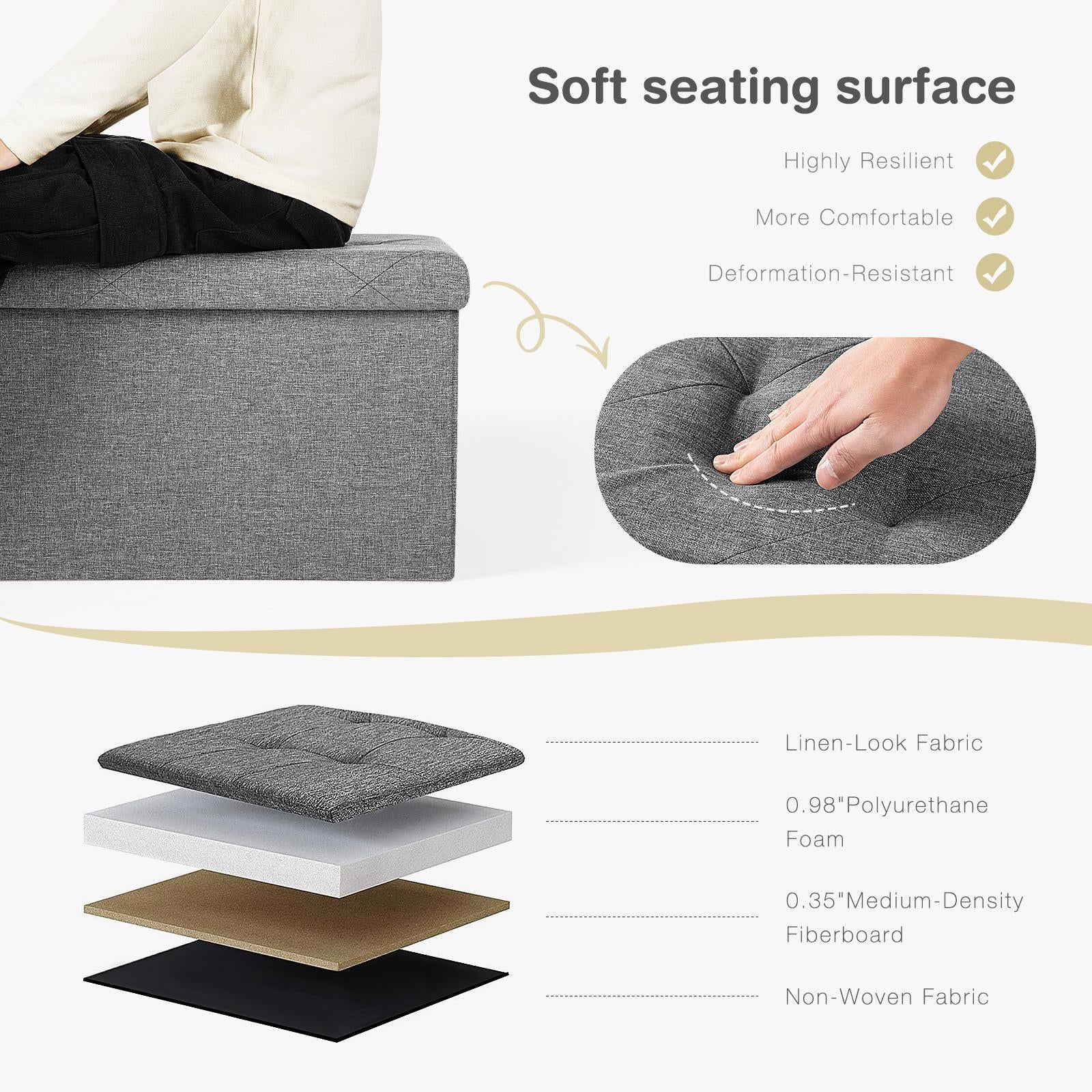 Storage Ottoman with Thicker Foam Padded Seat, Folding Foot Rest for Living Room End of Bed Bench