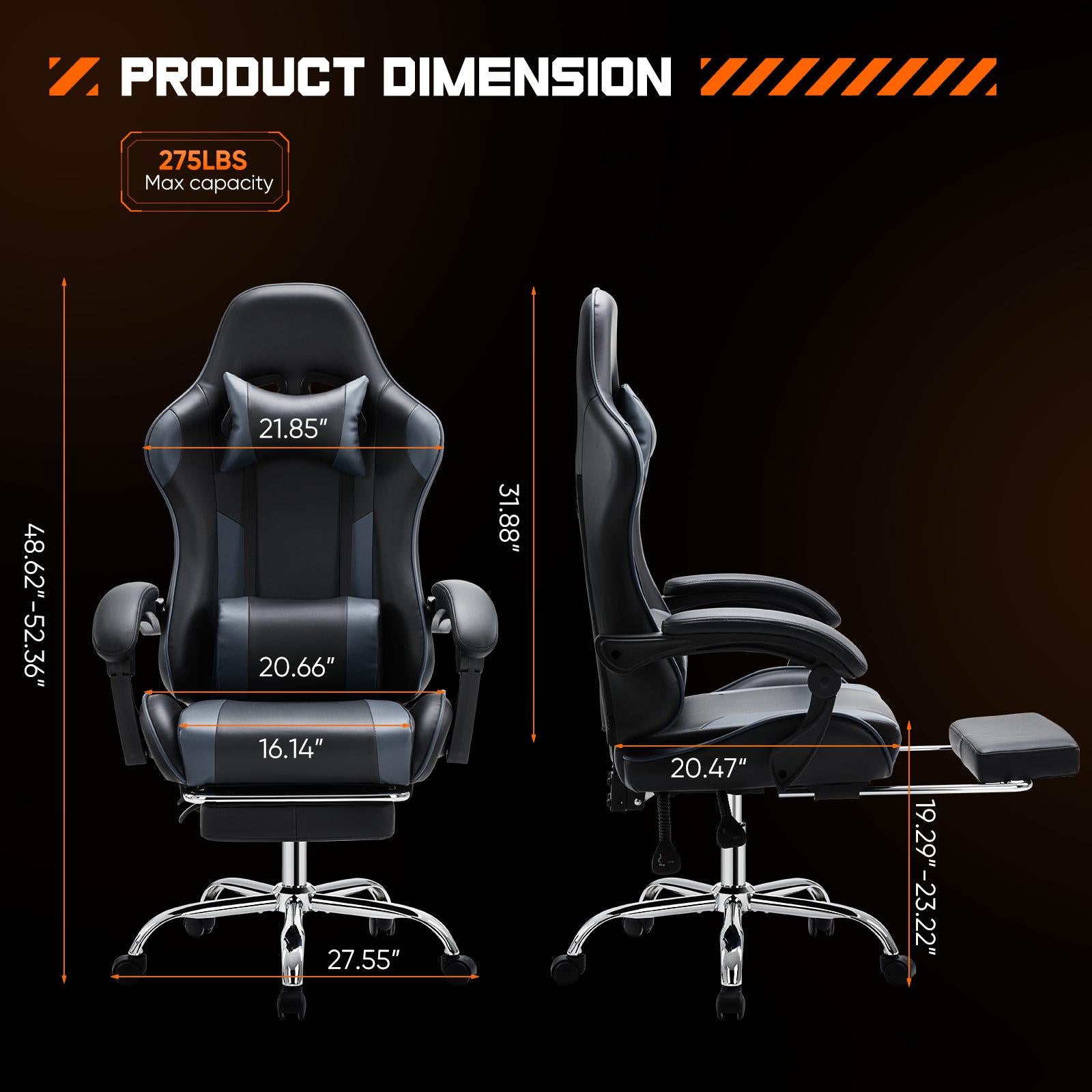Video Game Desk Chair - Ergonomic Computer with Footrest and Comfy Lumbar Support, PU Leather Recliner with Headrest, Fixed Up Armrest,
