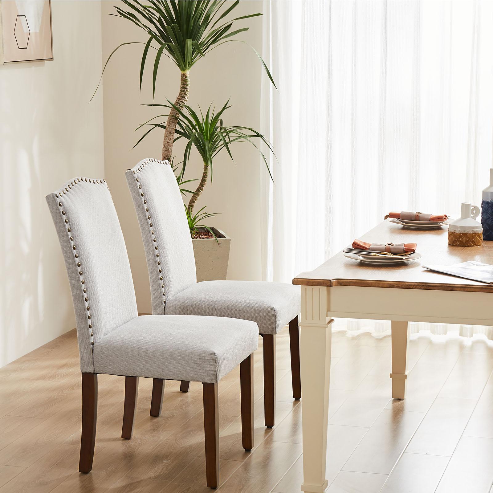 Living Room, Upholstered Leather Dining, Parsons Nailhead Trim and Wood Legs（2PCS）