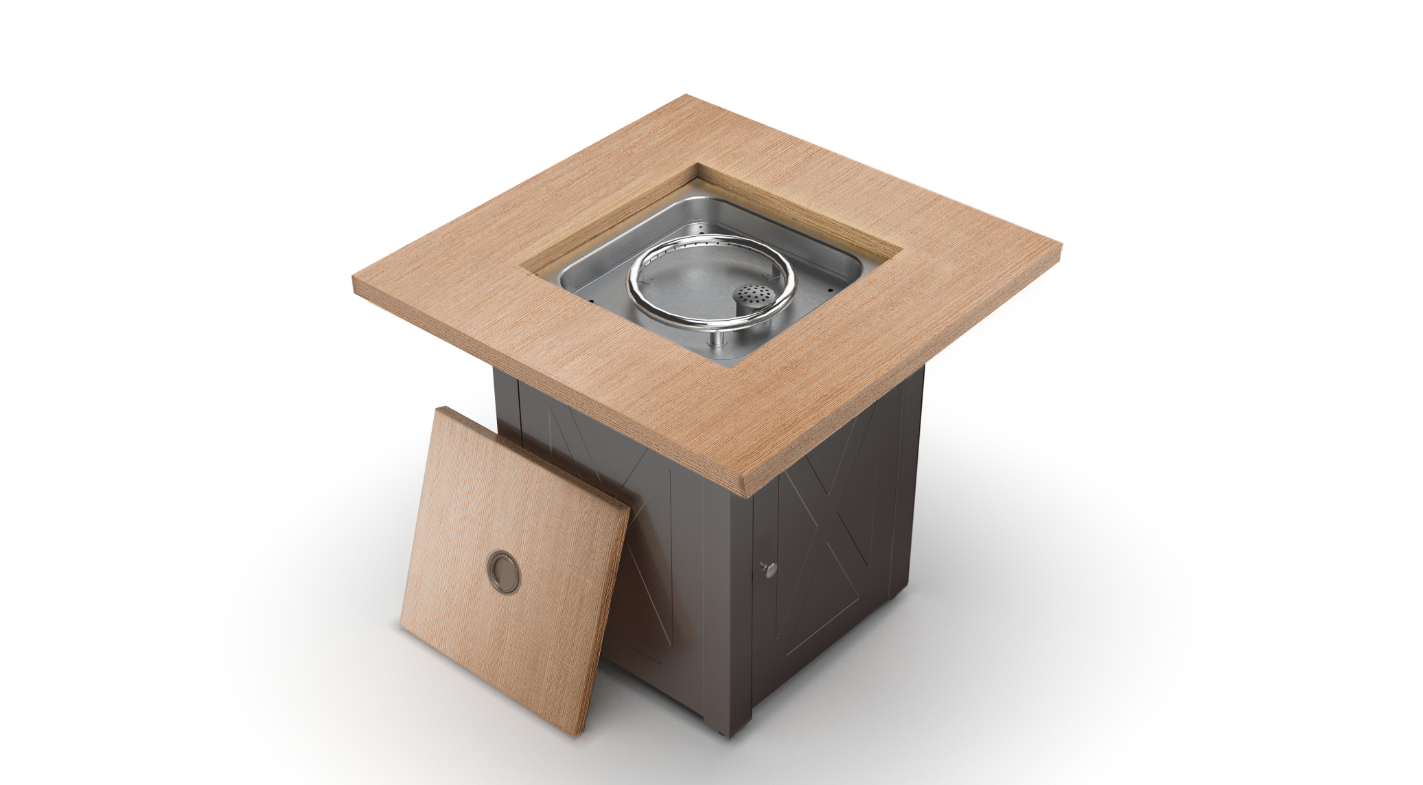 28in Outdoor Propane Fire Pit Table 50000 BTU Square Wood Grain Gas Fire Table