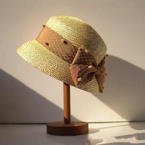 Fashionable All-match Personalized Bow Mesh Sunshade Straw Hat