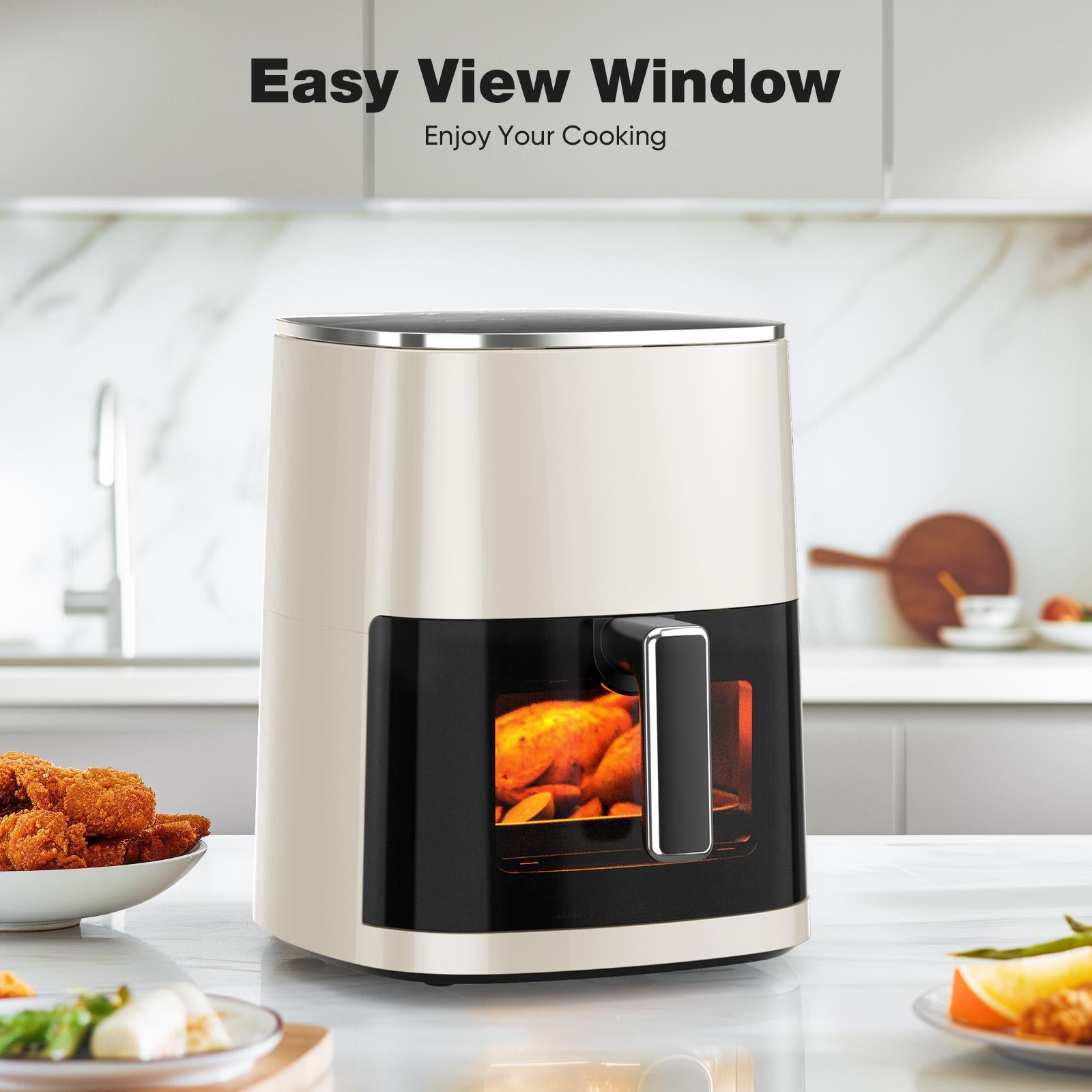 Air Fryer 6 Quart Capacity with Window Square Air Fryer 12-in-1 Air Fry, Roast, Reheat, Dehydrate, Bake, Steam with 400F