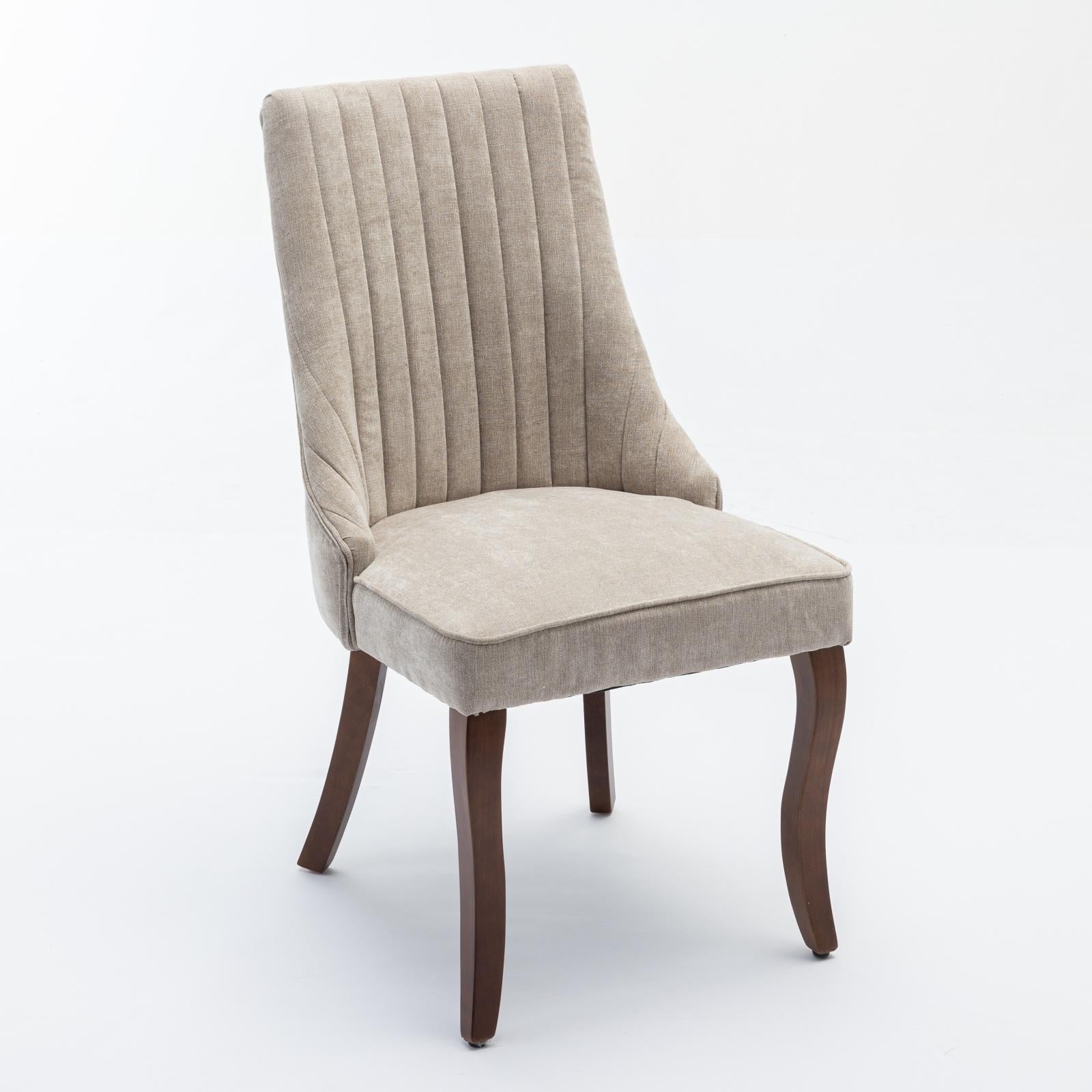 Rayon Cloth Flocking Linen Dining Chairs  Comfy Fabric Upholstered Accent Chair for Dining Room with Curved Solid Wood Legs,Set of 2