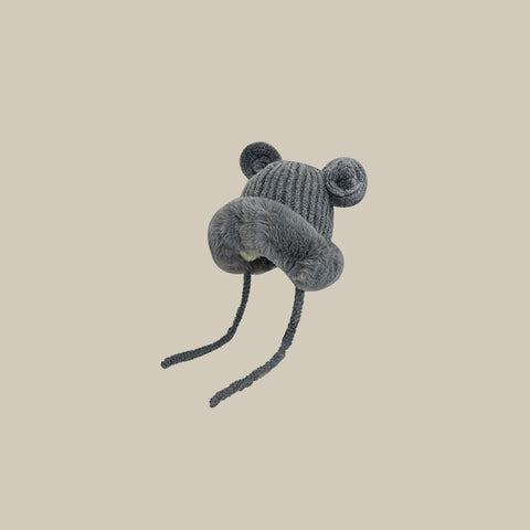Cute Ears Plush Knitted Lei Feng Cap Women's Autumn And Winter Warm Hat