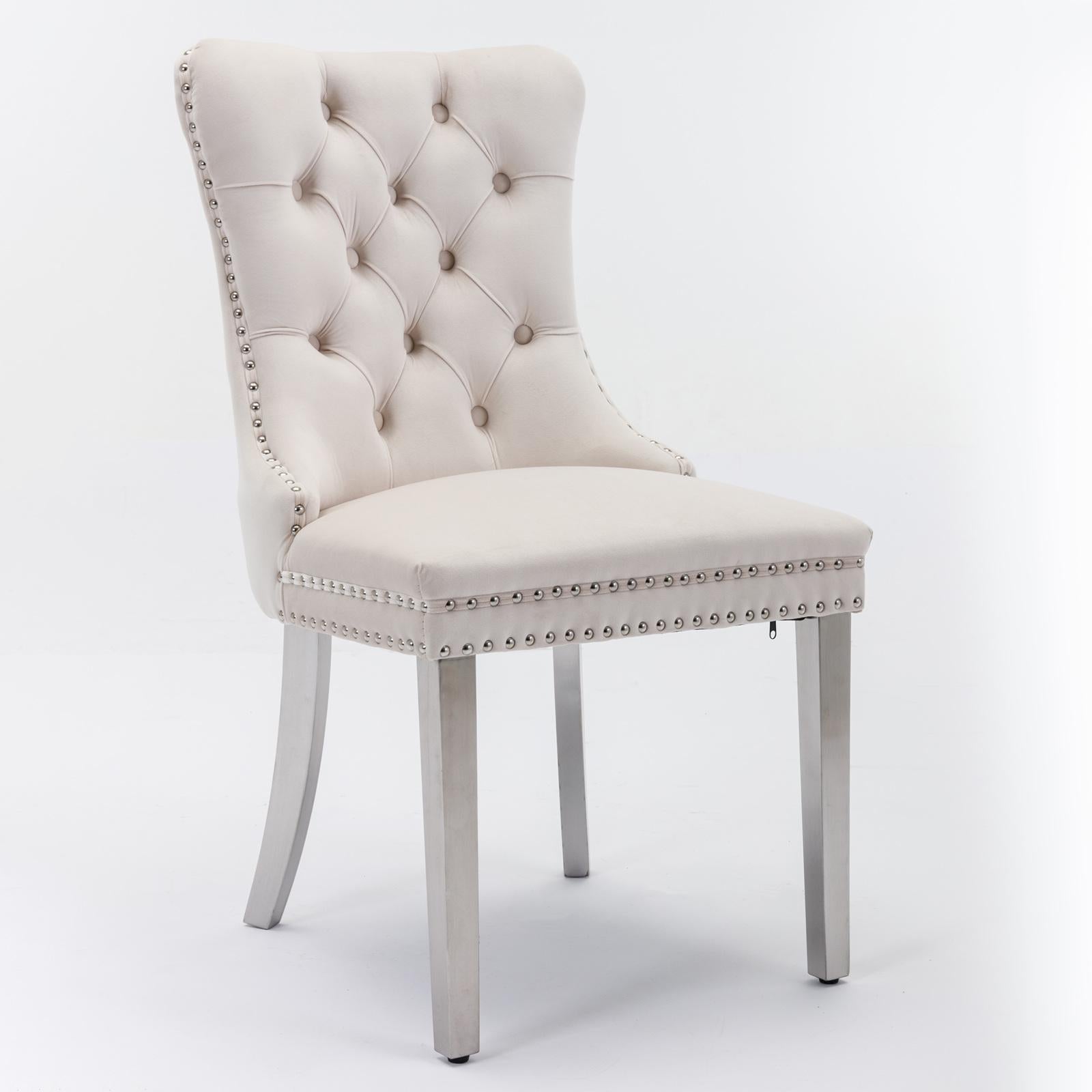 Modern, High-end Tufted Solid Wood Contemporary Velvet Upholstered Dining Chair with Chrome Stainless Steel Plating Legs,Nailhead Trim,Set of 2