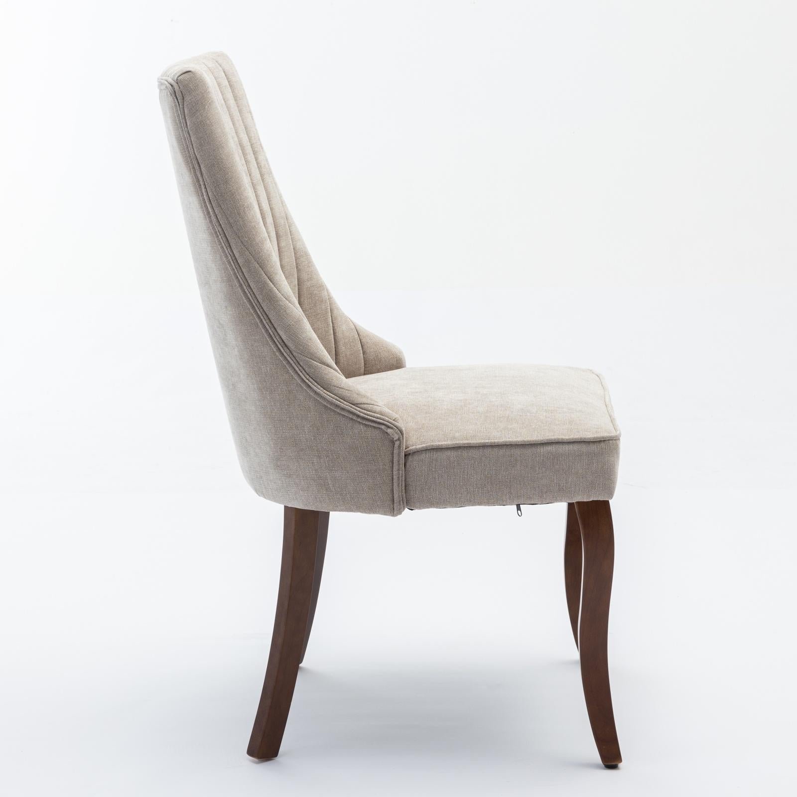 Rayon Cloth Flocking Linen Dining Chairs  Comfy Fabric Upholstered Accent Chair for Dining Room with Curved Solid Wood Legs,Set of 2