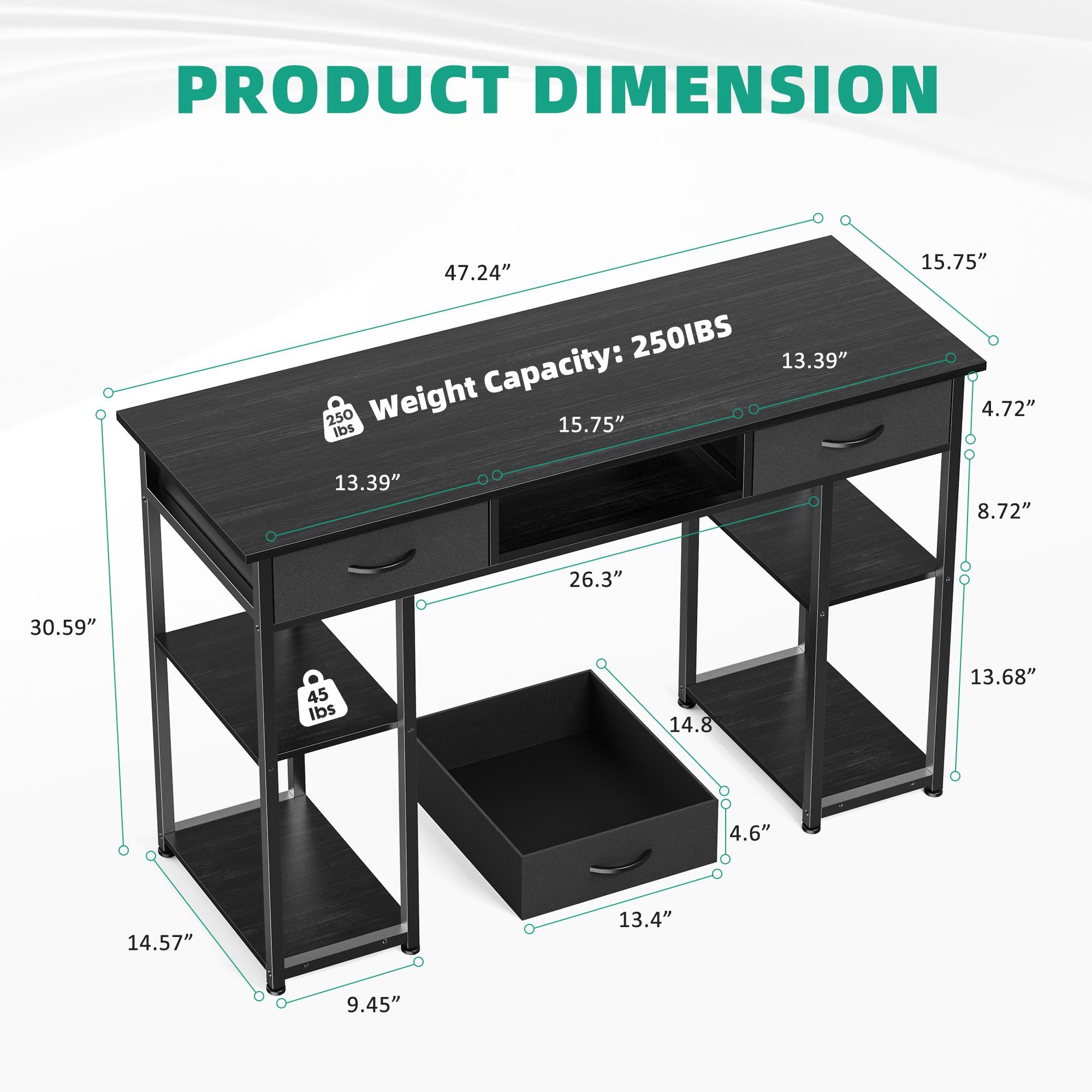 Computer Desk Small Home Office Bedroom Writing Study PC Table with Storage Space Fabric Side Bag Headphone Hook Metal Frame Adjustable