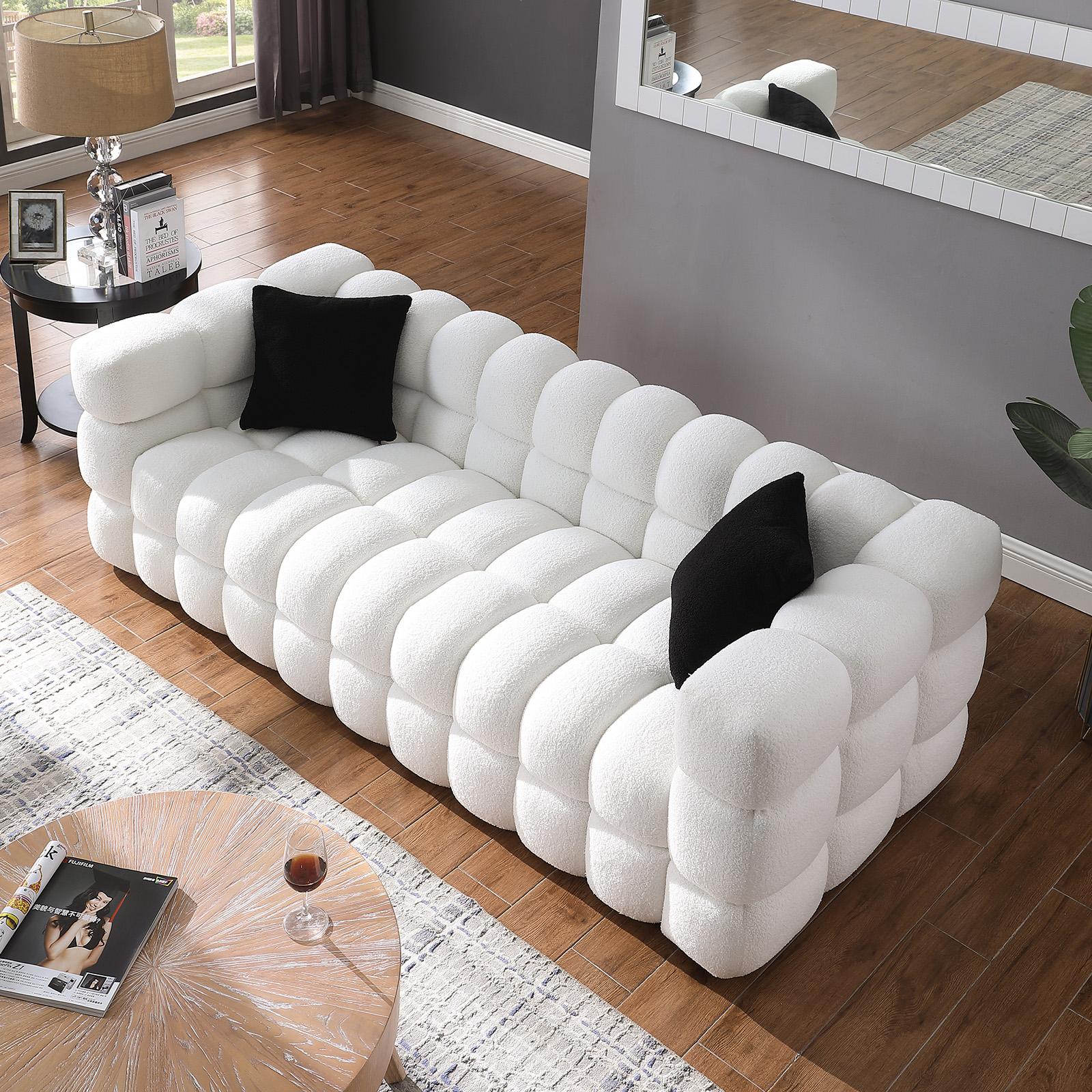 84.3 length ,35.83" deepth ,human body structure for USA people, marshmallow sofa,boucle sofa ,3 seater