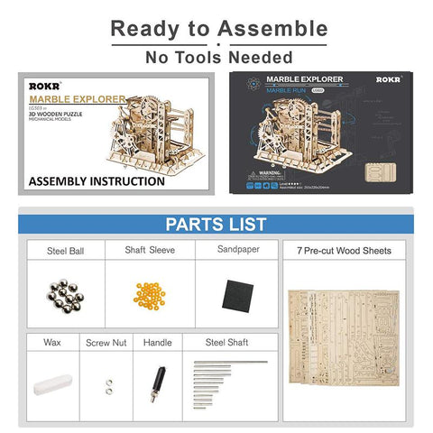 Robotime DIY 3D Wooden Puzzle Marble Run Assembly Model Building Block Stem Toy For Kids Adult