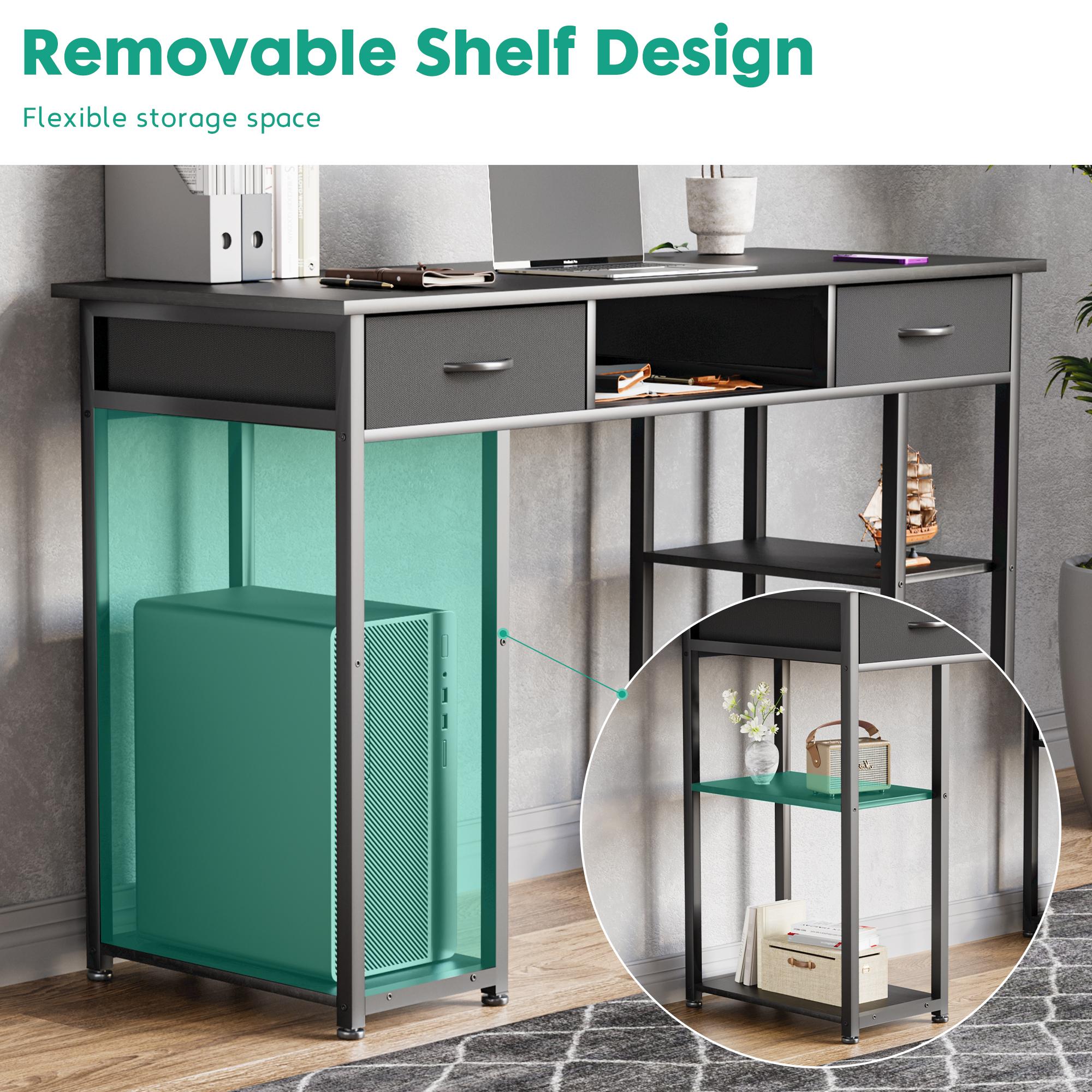 Computer Desk Small Home Office Bedroom Writing Study PC Table with Storage Space Fabric Side Bag Headphone Hook Metal Frame Adjustable