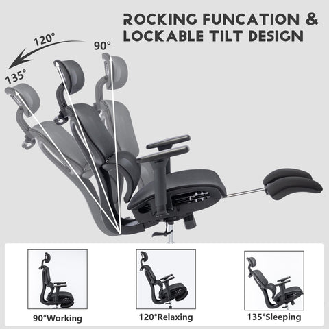 Full mesh office chair, ergonomic office chair, office mesh chair, adjustable headrest, armrests, foot pedals, with hanger