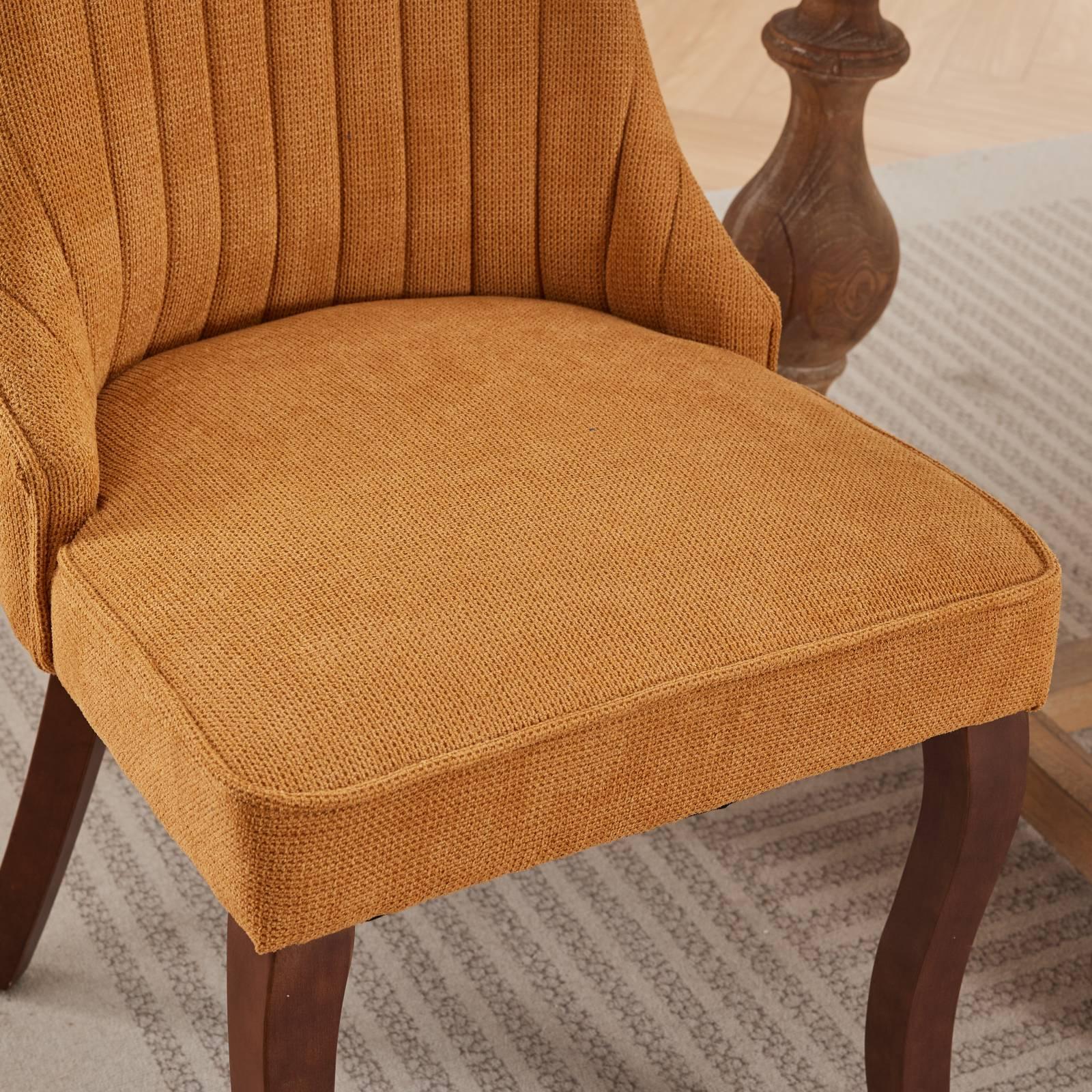Rayon Cloth Flocking Linen Dining Chairs  Comfy Fabric Upholstered Accent Chair for Dining Room with Curved Solid Wood Legs,Set of 2
