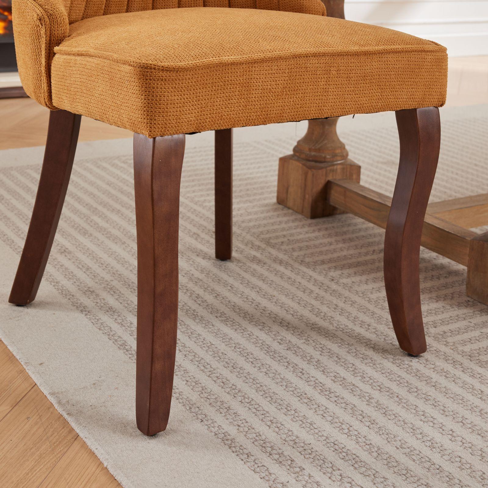 Rayon Cloth Flocking Linen Dining Chairs  Comfy Fabric Upholstered Accent Chair for Dining Room with Curved Solid Wood Legs,Set of 2