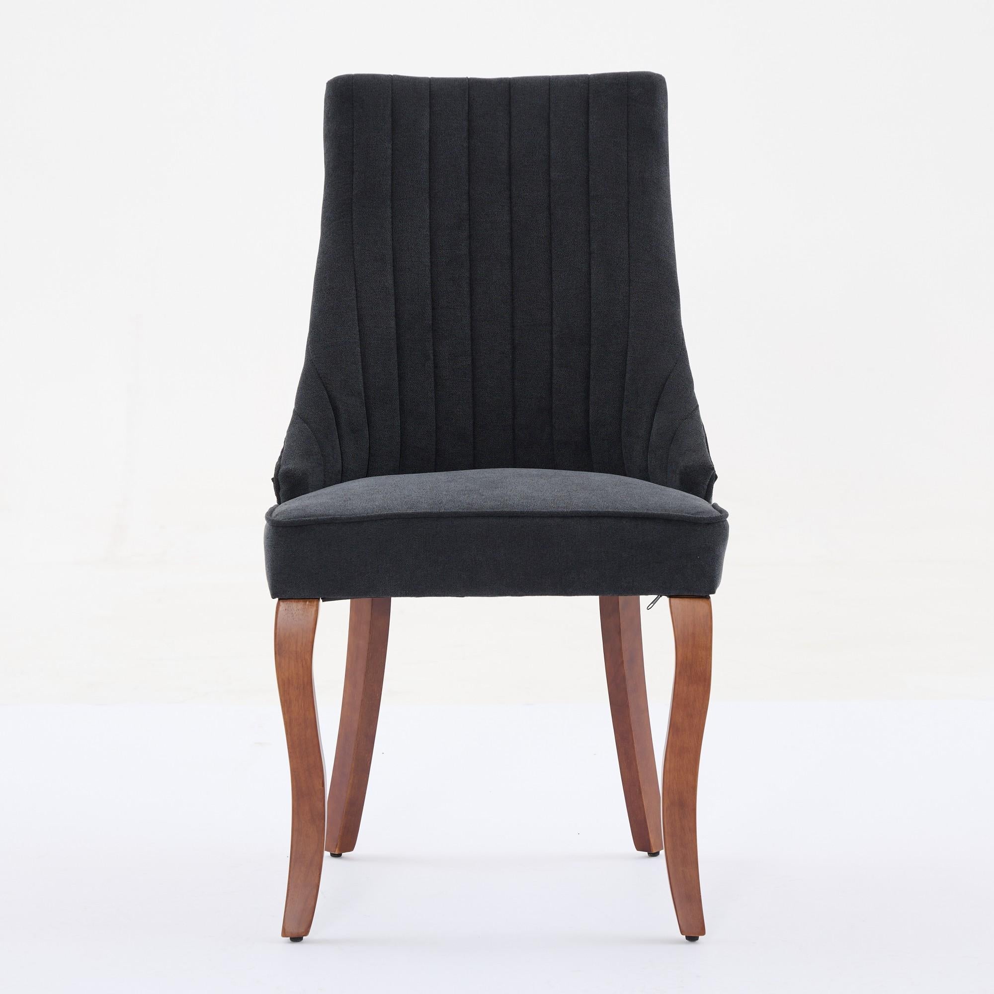 Rayon Cloth Flocking Linen Dining Chairs  Comfy Fabric Upholstered Accent Chair for Dining Room with Curved Solid Wood Legs,Set of 2