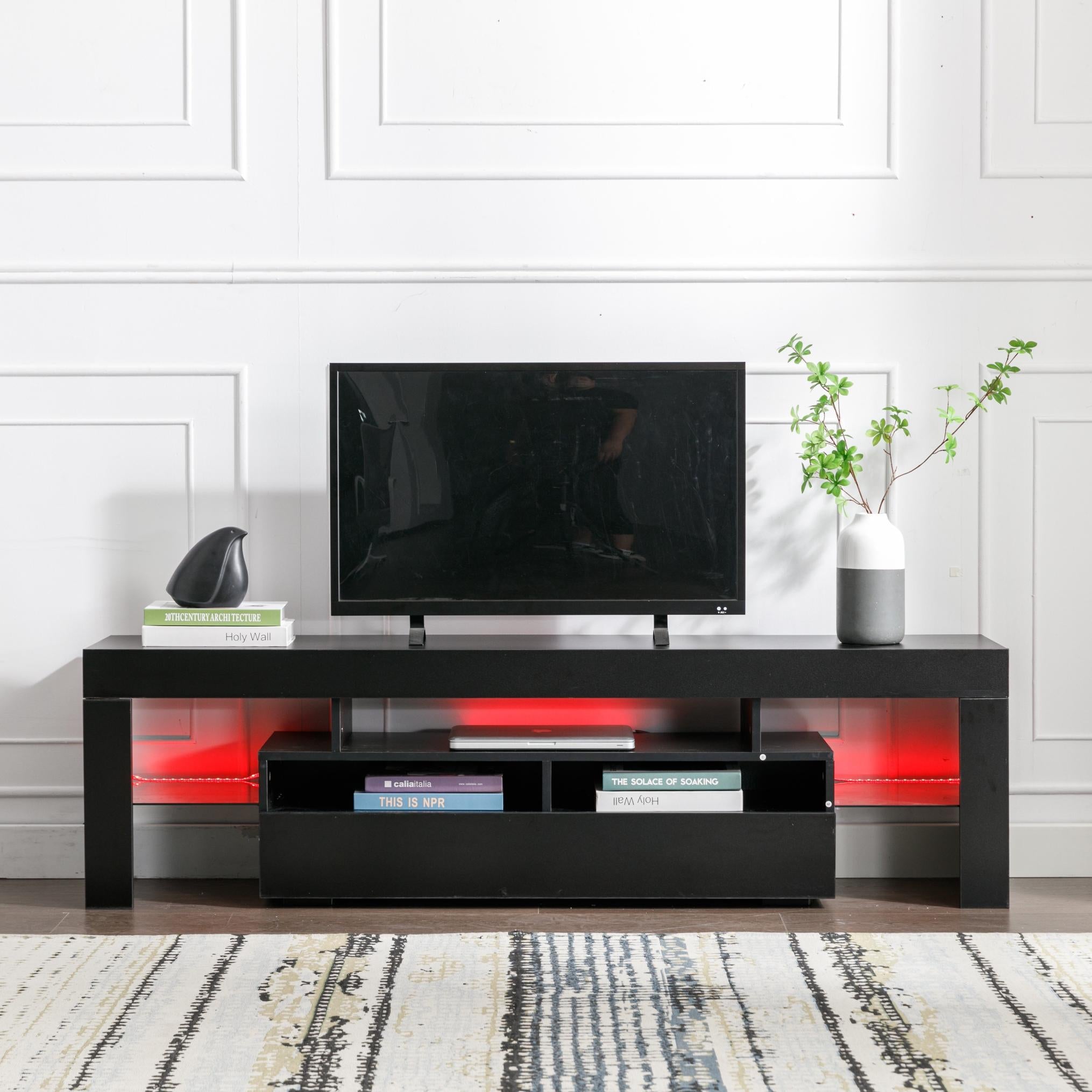 63-inch Modern High-Gloss TV Stand for 65/70-inch TVs – Entertainment Center with Storage Drawer & RGB LED Lighting