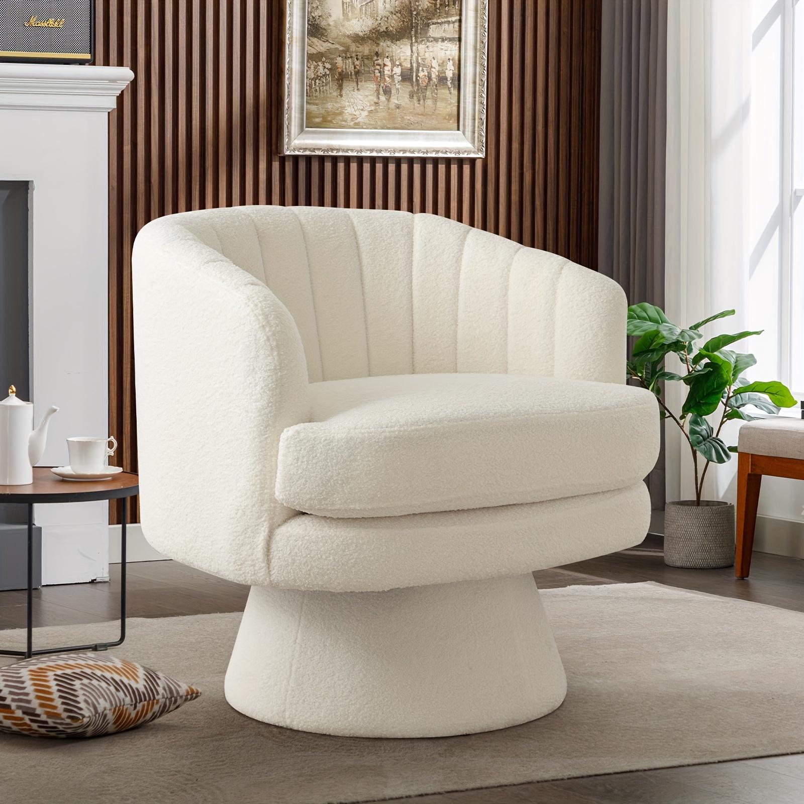 29" Modern Beige Swivel Accent Chair with Cozy Teddy Fabric and Channel Design
