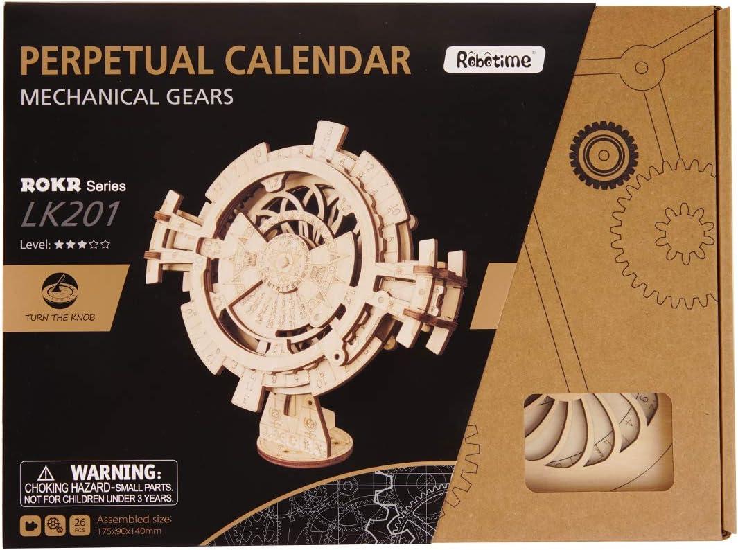 ROBOTIME 3D Wooden Mechanical Puzzle DIY Perpetual Calendar Craft Kits Laser-Cut Model Kit to Build Great Birthday and Christmas Gifts