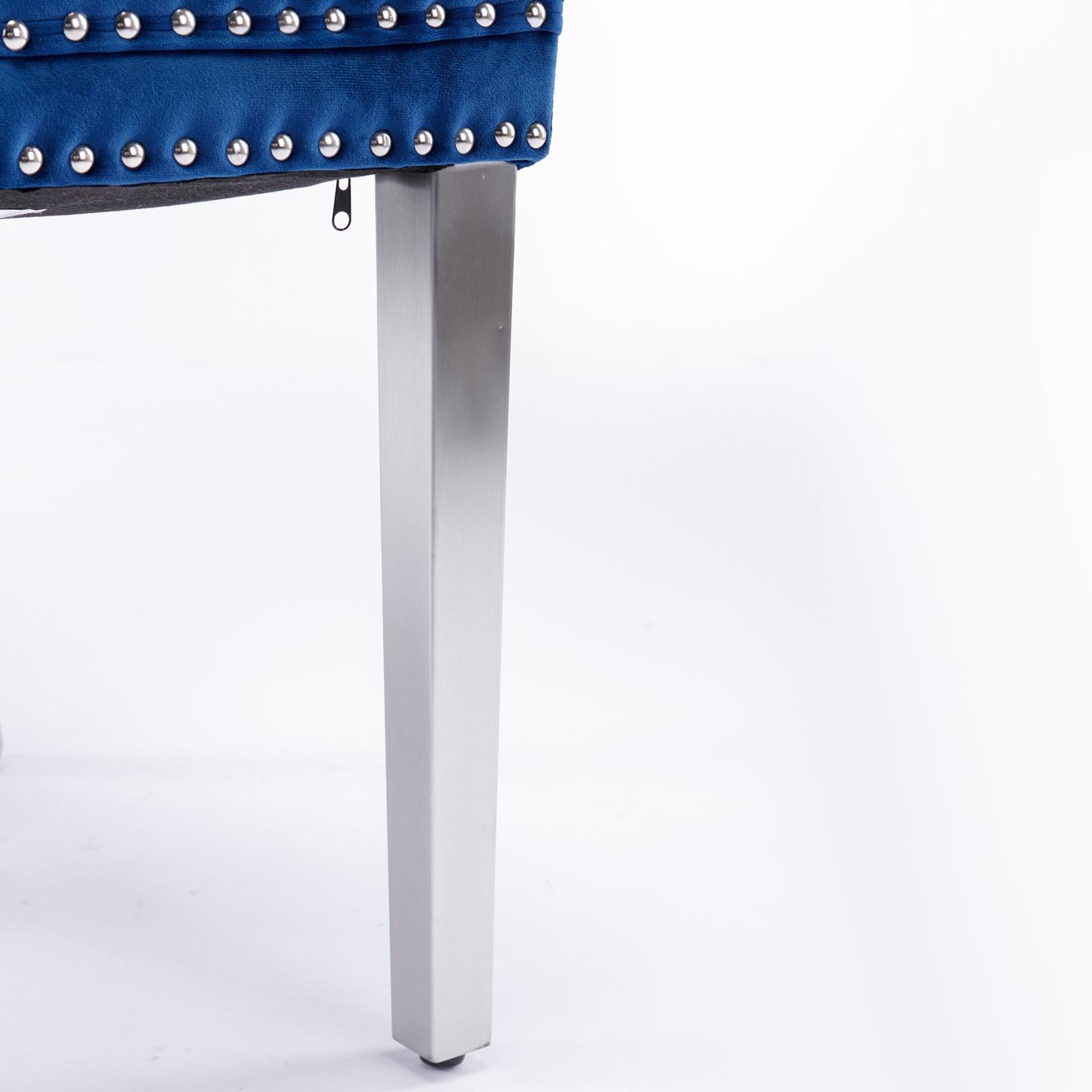 Modern, High-end Tufted Solid Wood Contemporary Velvet Upholstered Dining Chair with Chrome Stainless Steel Plating Legs,Nailhead Trim,Set of 2