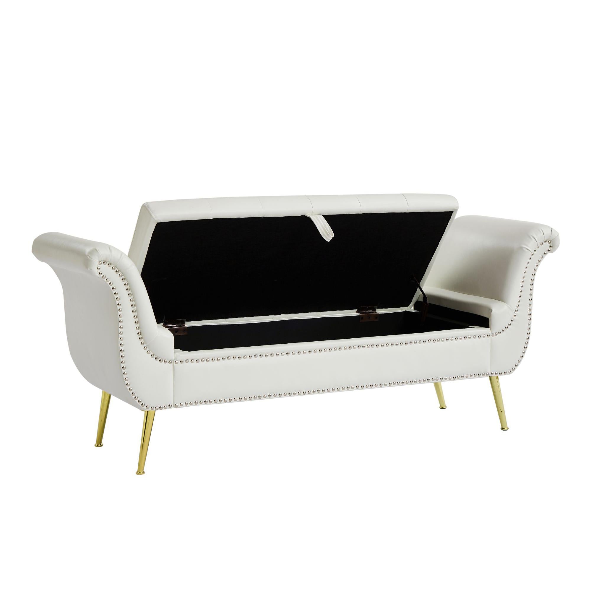 Sitting Bench PU Leather with Storage Space and 2 Pillows Hardware Feet