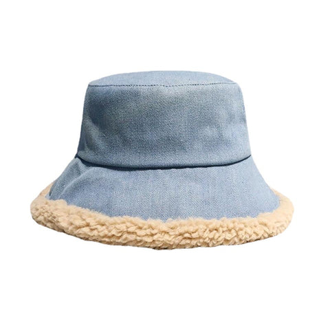 Denim Double Face Lamb Plush Fisherman Hat