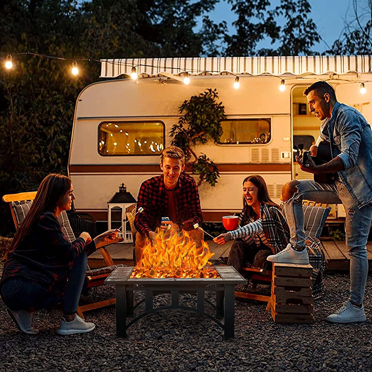 Patio Fire Pits for Outside 35'' Wood Burning Square Marble Tile Tabletop Fire Tables