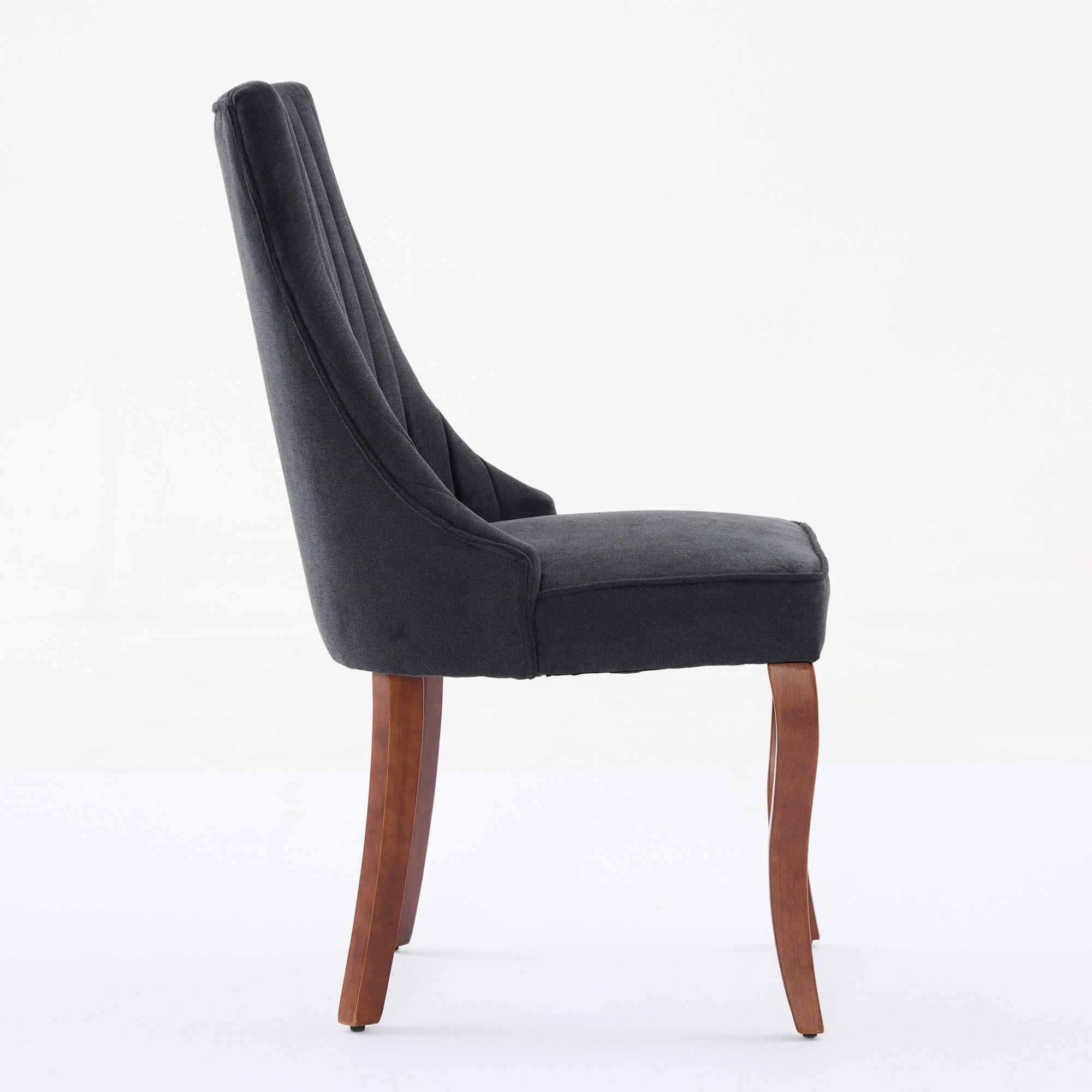 Rayon Cloth Flocking Linen Dining Chairs  Comfy Fabric Upholstered Accent Chair for Dining Room with Curved Solid Wood Legs,Set of 2