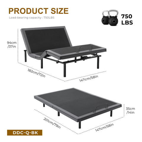 Electric Bed Full, Bed Frame with Wireless Remote, Head and Foot Incline, Zero Gravity Bed, Anti-Snore, Easy Assembly