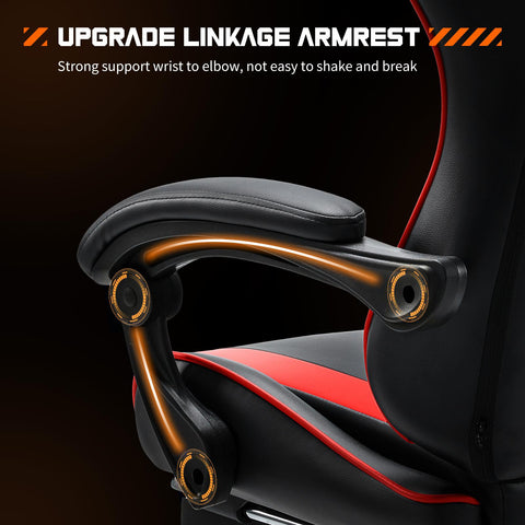 Video Game Desk Chair - Ergonomic Computer with Footrest and Comfy Lumbar Support, PU Leather Recliner with Headrest, Fixed Up Armrest,
