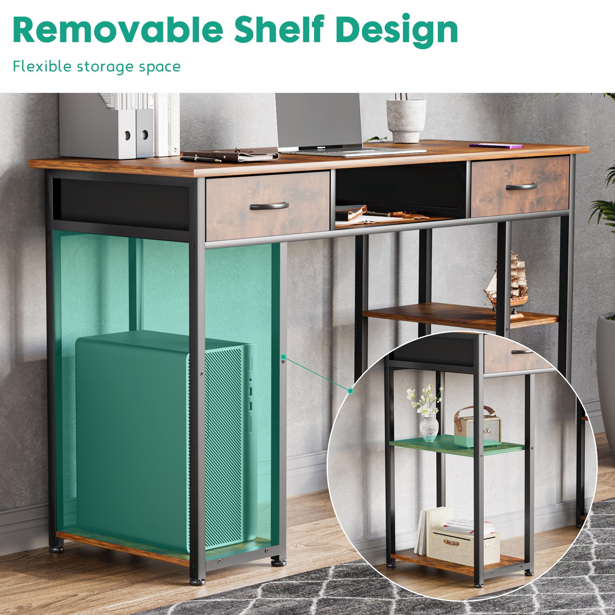 Computer Desk Small Home Office Bedroom Writing Study PC Table with Storage Space Fabric Side Bag Headphone Hook Metal Frame Adjustable