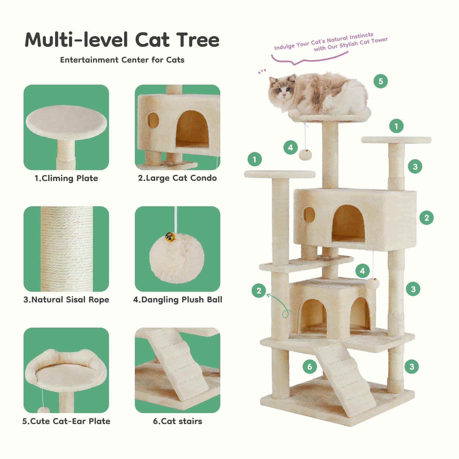 Multi-functional cat tree house cat climbing frame, lounge and recreation area detachable toy