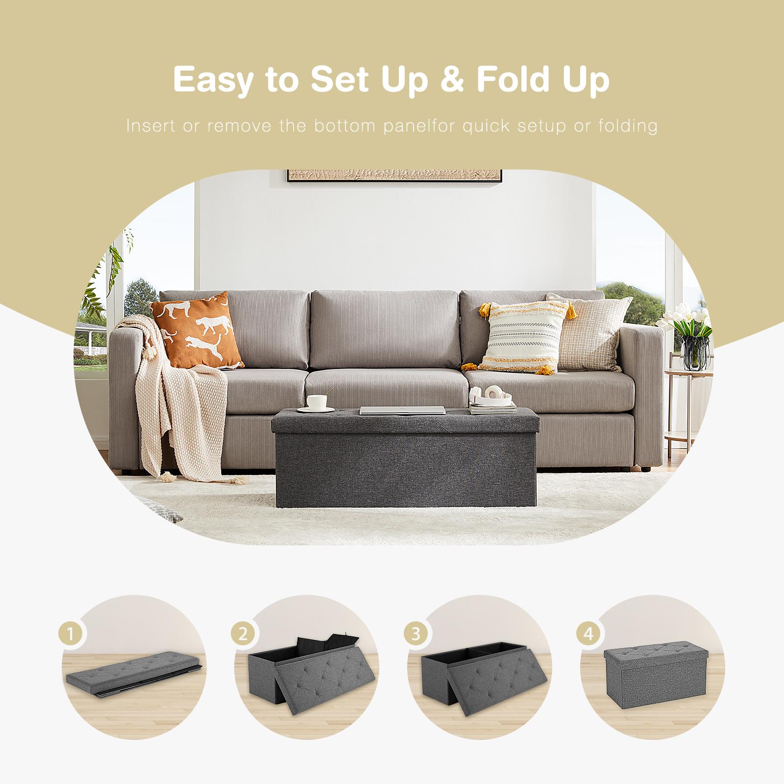 Storage Ottoman with Thicker Foam Padded Seat, Folding Foot Rest for Living Room End of Bed Bench