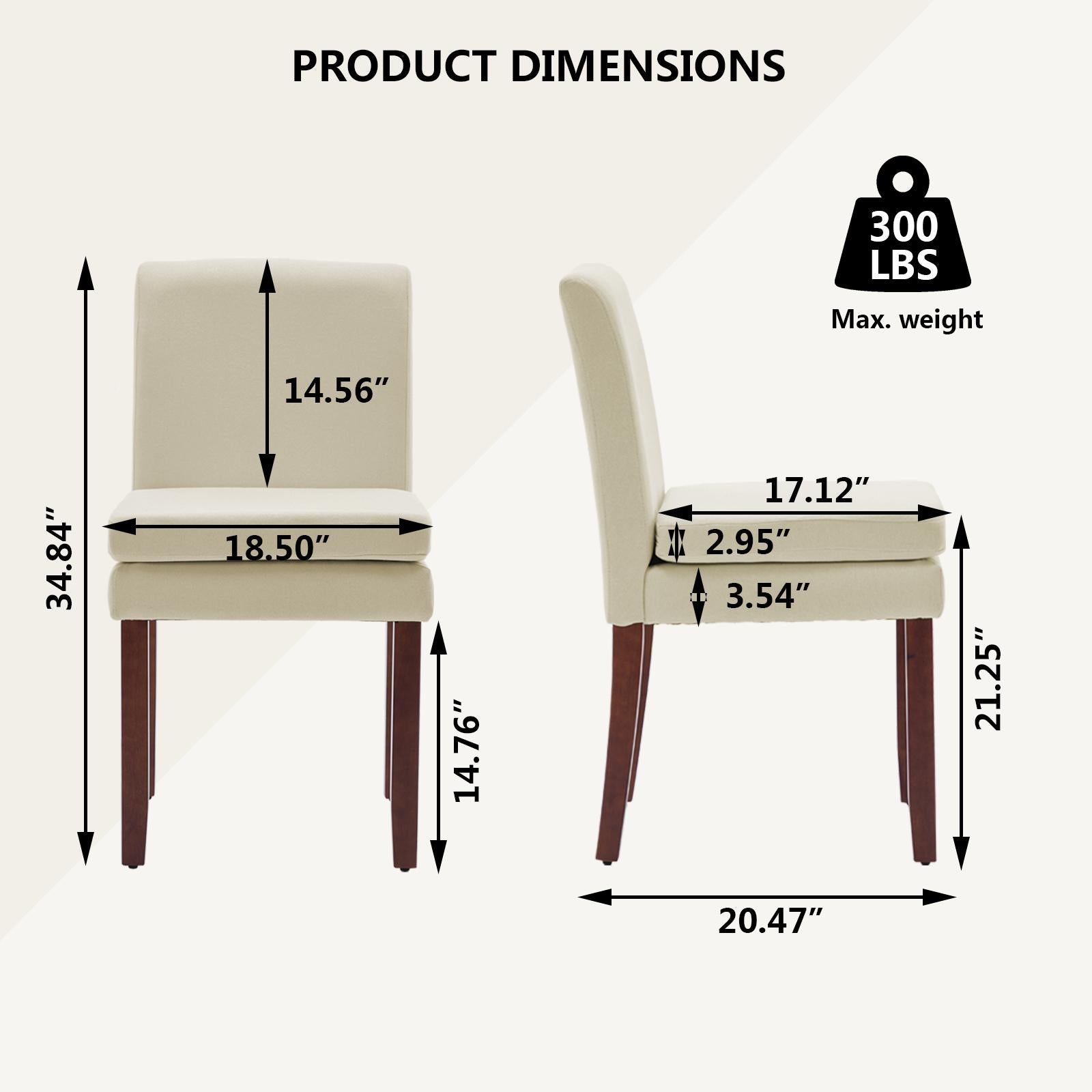 Armless linen dining chair with cushioned seat, featuring modern minimalist design suitable for various occasions.Set of 2 (2-Pack)