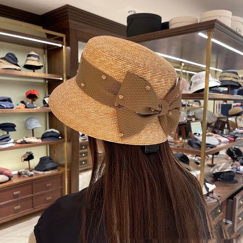 Fashionable All-match Personalized Bow Mesh Sunshade Straw Hat