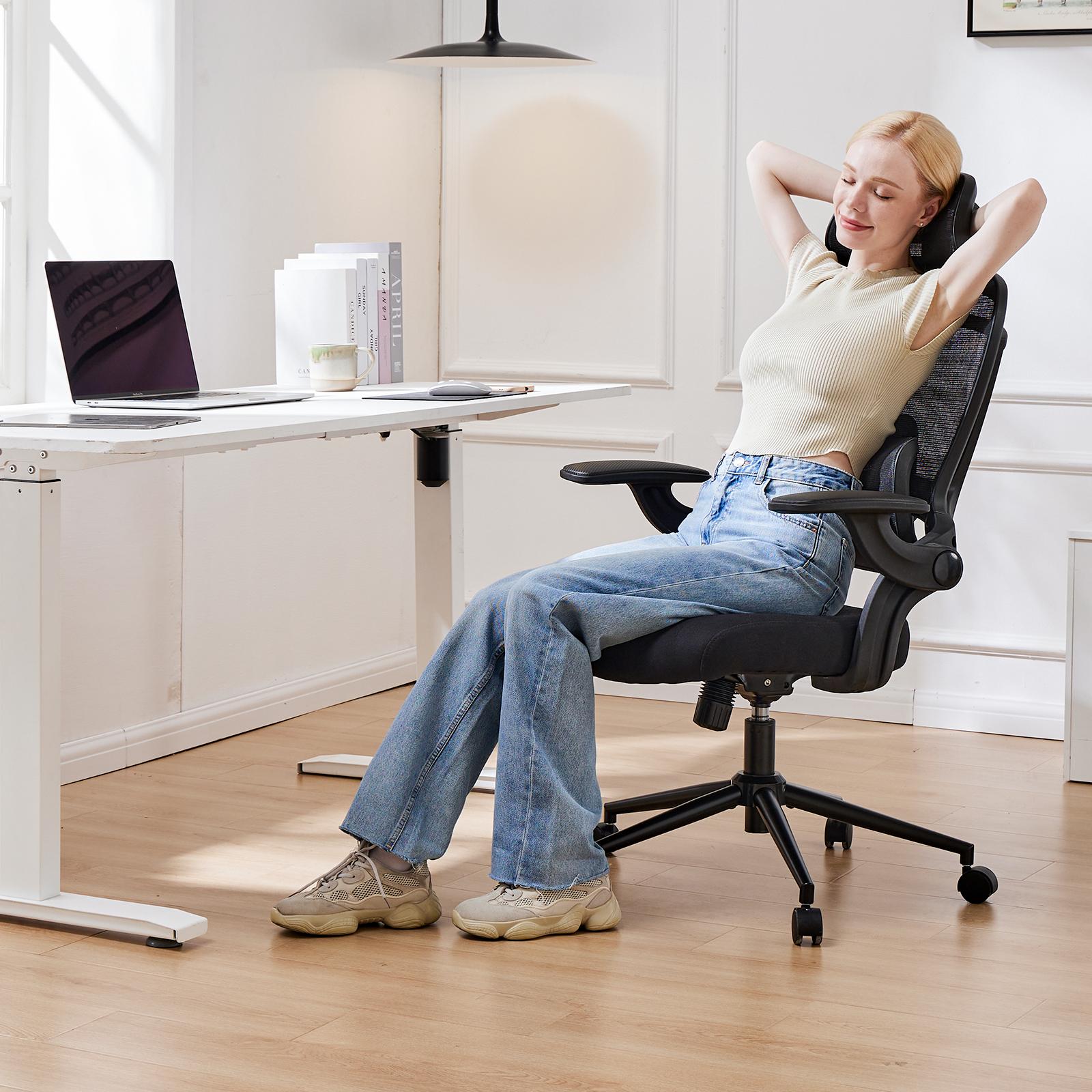 High Back Desk Chair with Adjustable Lumbar Support & Headrest,Comfortable Mesh Computer Chair with Soft Flip Up Arms, Adjustable Height and 120°Tilt