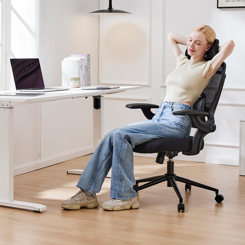High Back Desk Chair with Adjustable Lumbar Support & Headrest,Comfortable Mesh Computer Chair with Soft Flip Up Arms, Adjustable Height and 120°Tilt