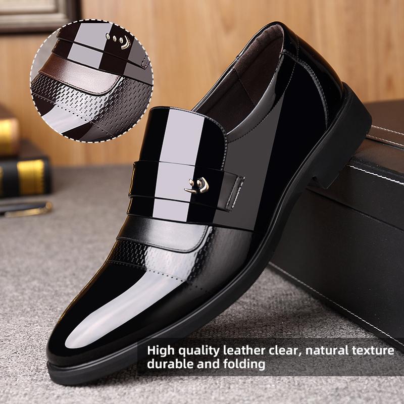 Men's Leather Slip-On Shoes - Waterproof Business Casual Dress Loafers, Memory Foam Comfort - Wedding, Office & Travel - Father's Day Gift-Black/Brown