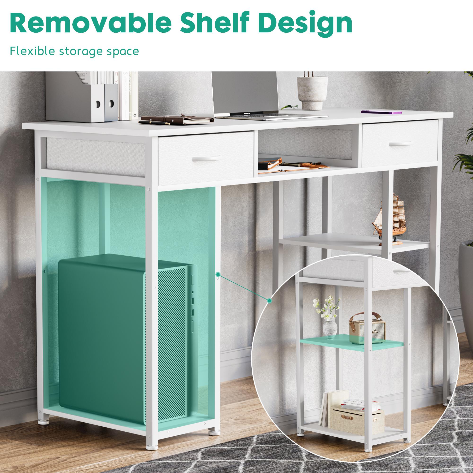 Computer Desk Small Home Office Bedroom Writing Study PC Table with Storage Space Fabric Side Bag Headphone Hook Metal Frame Adjustable