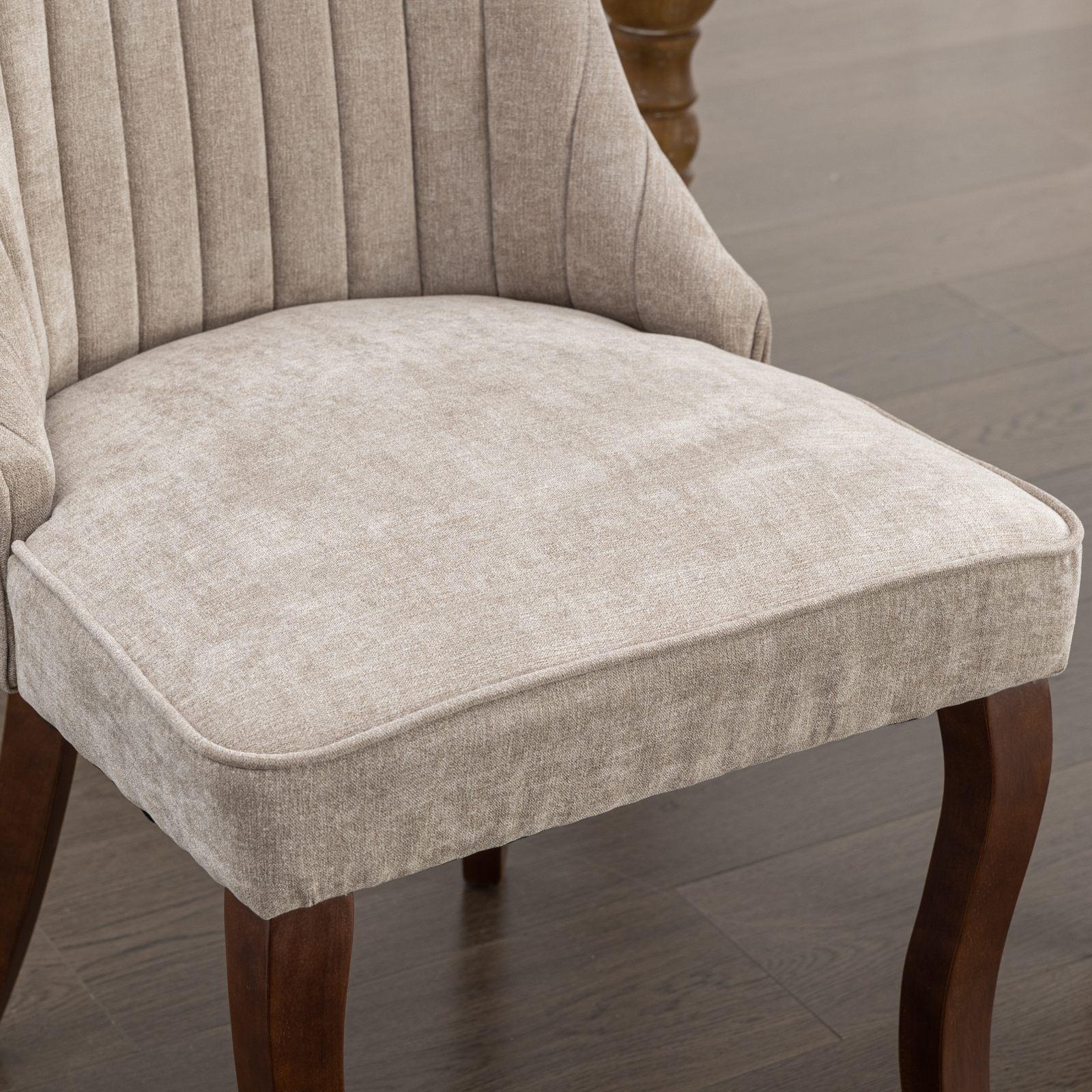 Rayon Cloth Flocking Linen Dining Chairs  Comfy Fabric Upholstered Accent Chair for Dining Room with Curved Solid Wood Legs,Set of 2