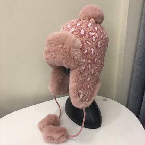 Leopard Print Knitted Earmuffs Hat