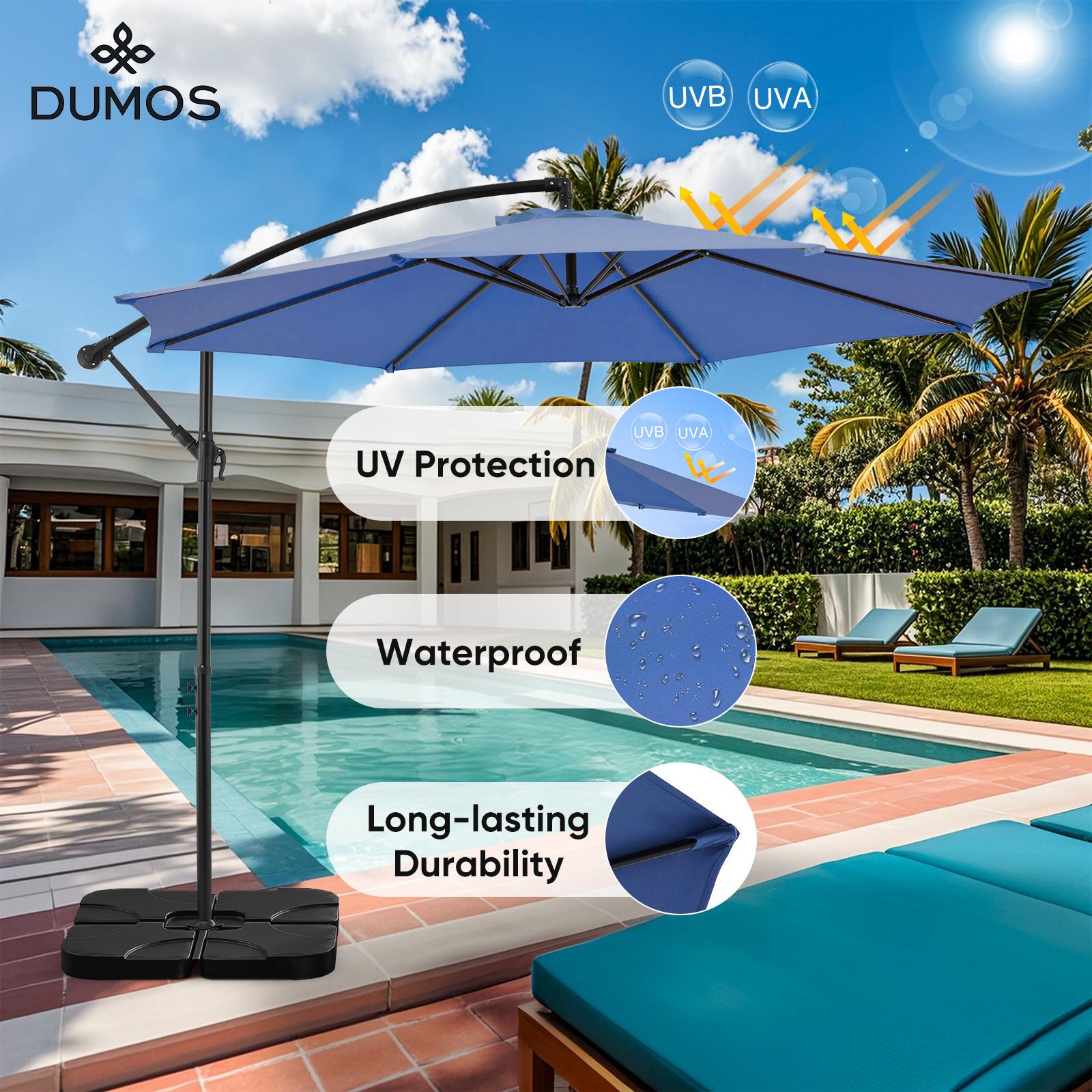 9.8FT Offset Patio Umbrella Hanging Cantilever Umbrella Outdoor Sun Shade with Easy Tilt Adjustment, 8 Ribs, UV Protection for Backyard, Lawn
