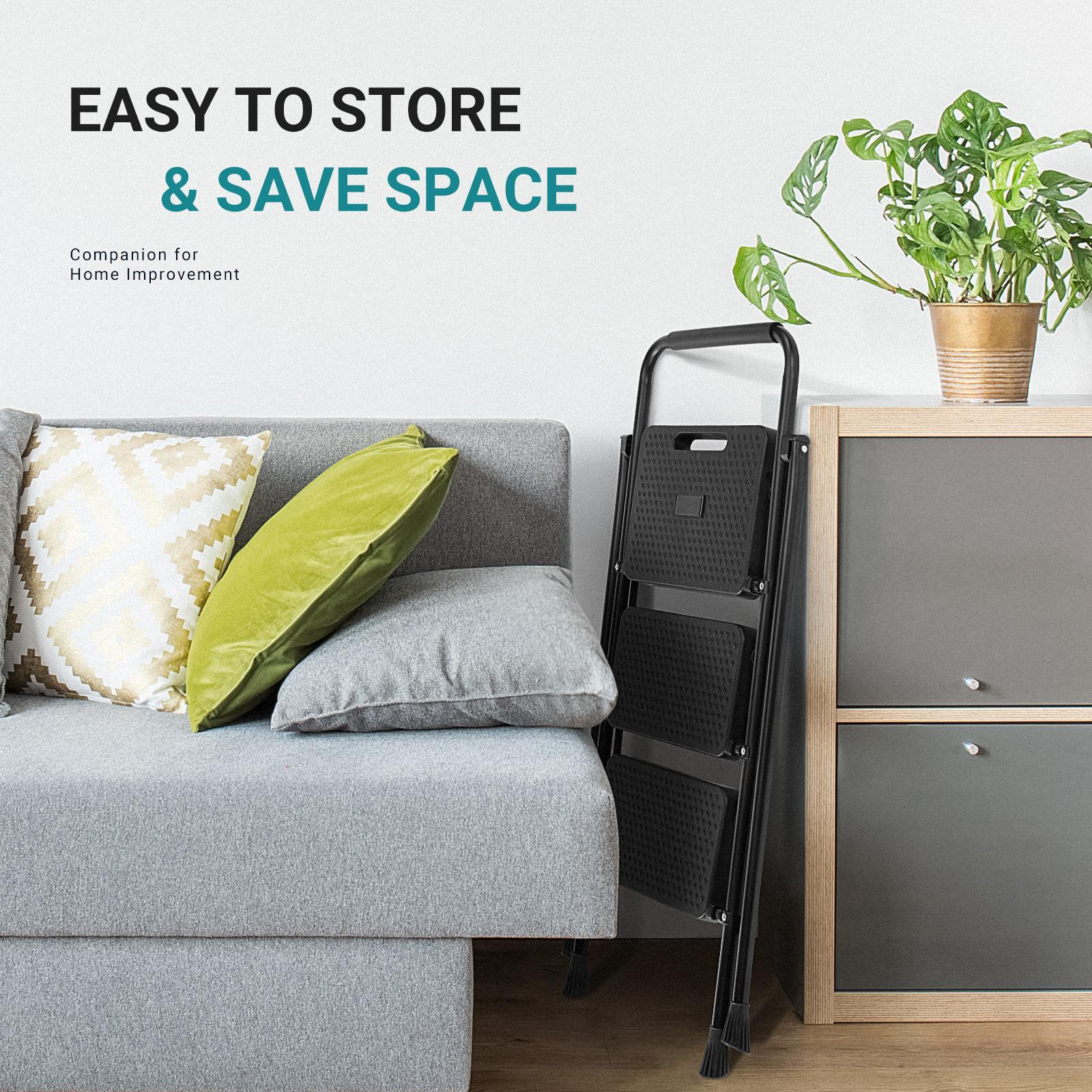 Household portable 3-layer step ladder, with safety buckle stable and safe