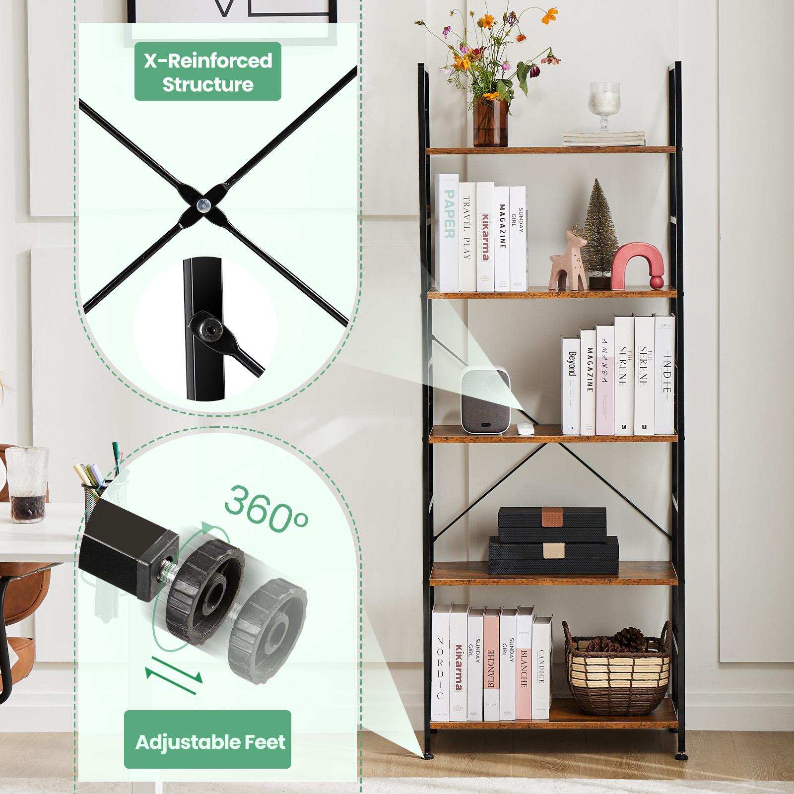 5 Tiers Bookshelf, Classically Modern Book Shelf, Book Rack, Storage Rack Shelves in Living Room/Home/Office