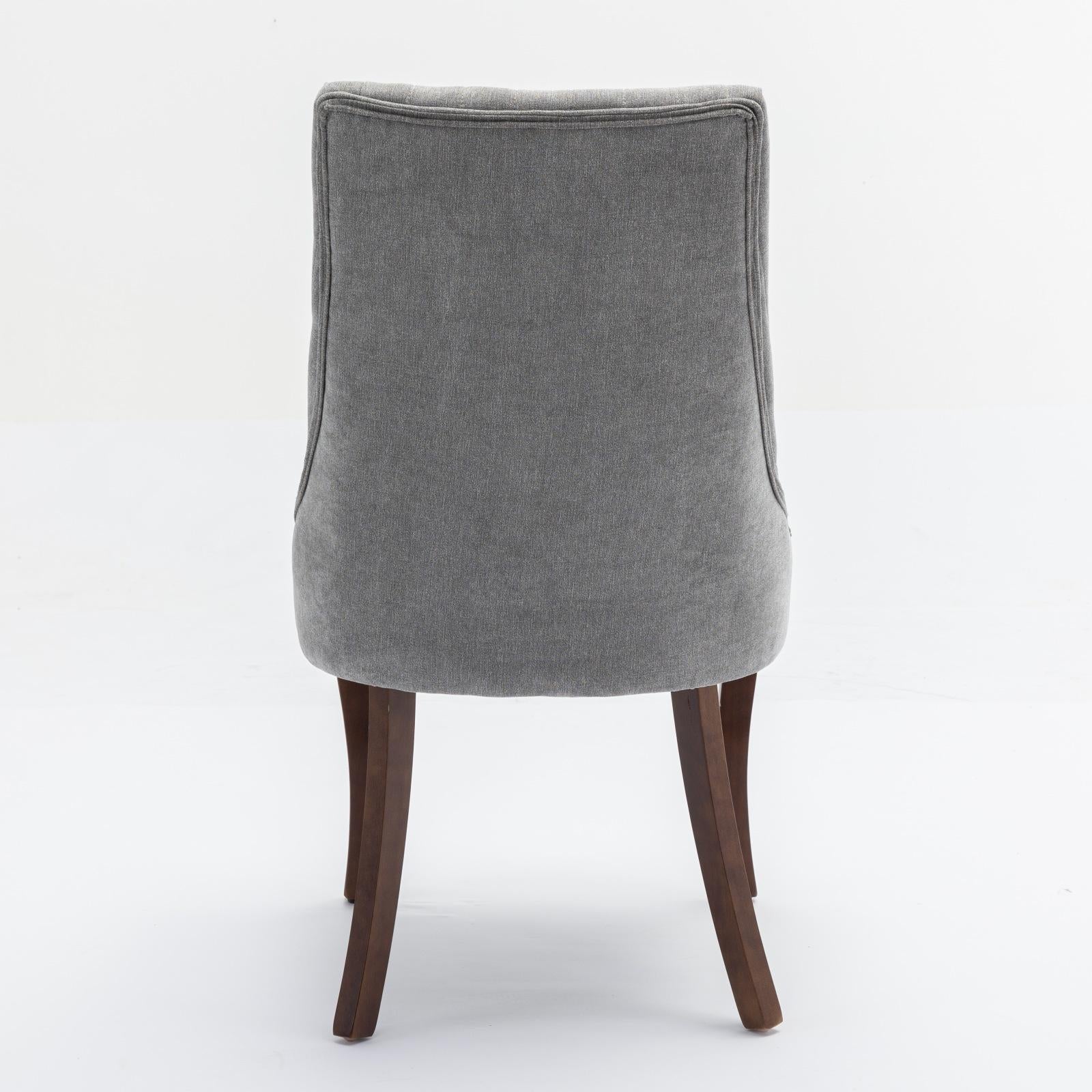 Rayon Cloth Flocking Linen Dining Chairs  Comfy Fabric Upholstered Accent Chair for Dining Room with Curved Solid Wood Legs,Set of 2