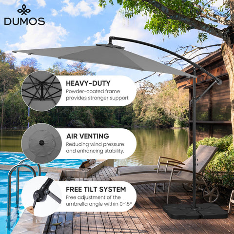 9.8FT Offset Patio Umbrella Hanging Cantilever Umbrella Outdoor Sun Shade with Easy Tilt Adjustment, 8 Ribs, UV Protection for Backyard, Lawn